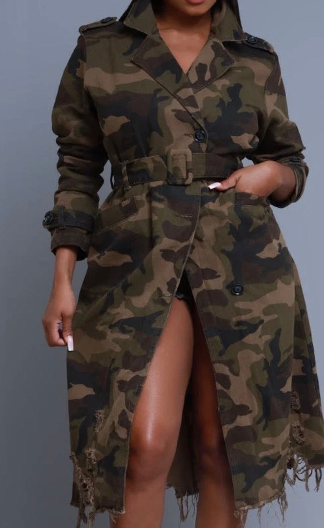 TWILL CAMO COAT W/BELT