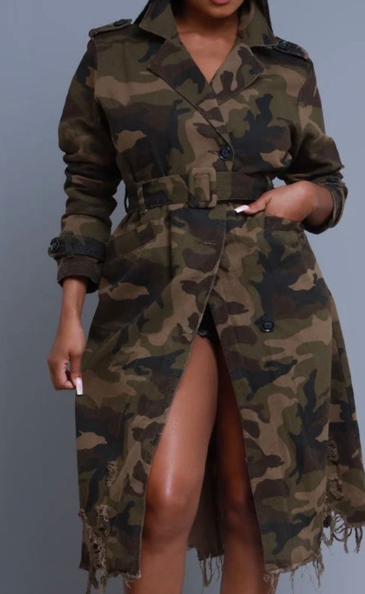 TWILL CAMO COAT W/BELT