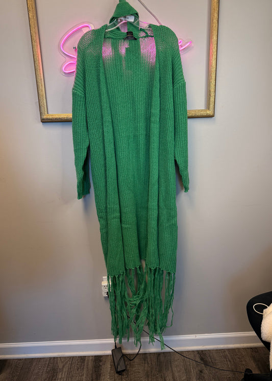 Long Tassel Knit Sweater Cardigan Green n