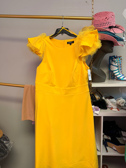14w Ruffle And Lace Sleeve Dress Yellow
