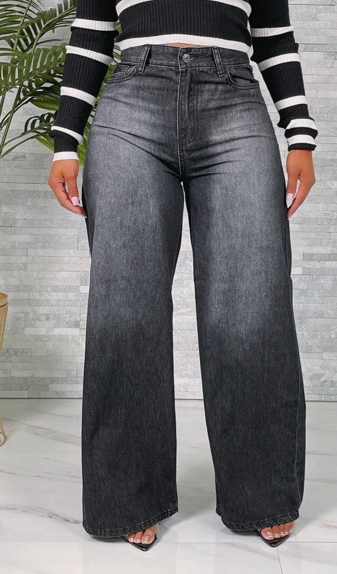 HIGH WAIST WIDE LEG DENIM PANTS