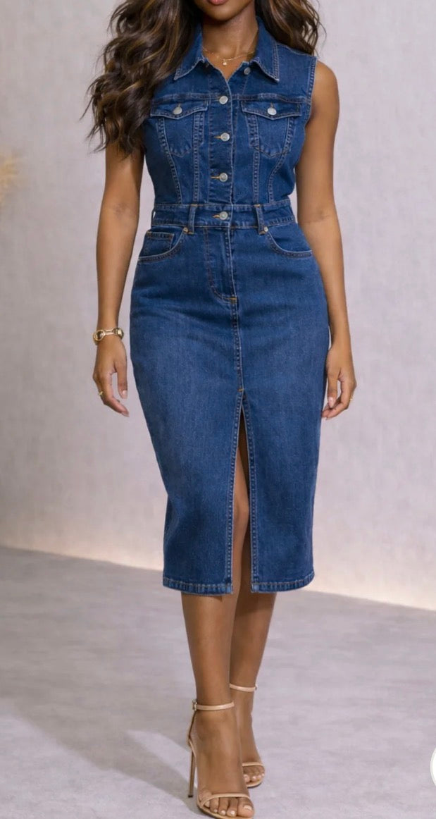 SLEEVELESS DENIM DRESS Light