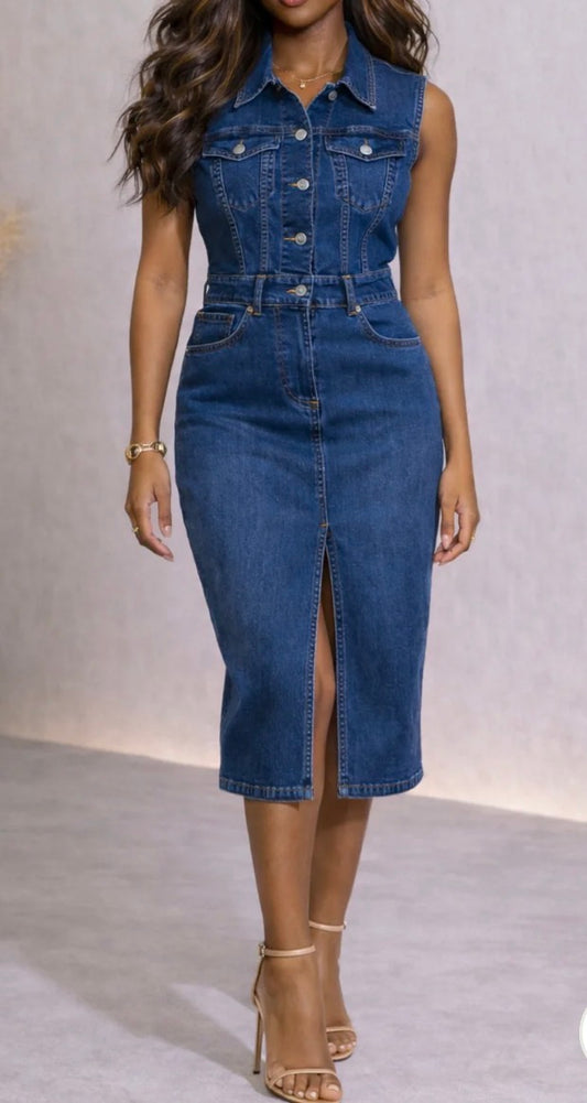 SLEEVELESS DENIM DRESS Light