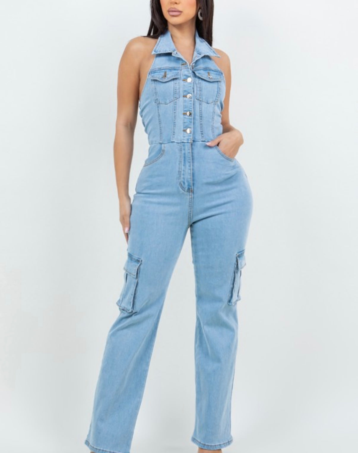 Denim Back out Straight Leg Jumpsuit