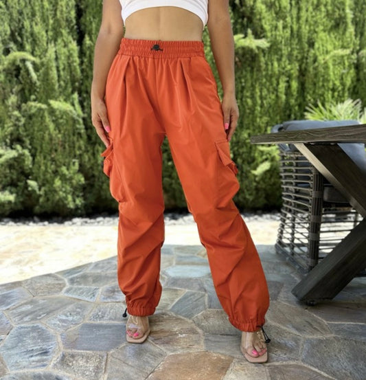 Parachute Ruched Cargo Pocket Jogger Cherry