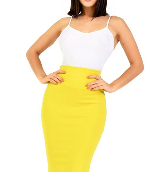 Solid Knee Length Pencil Skirt Gold