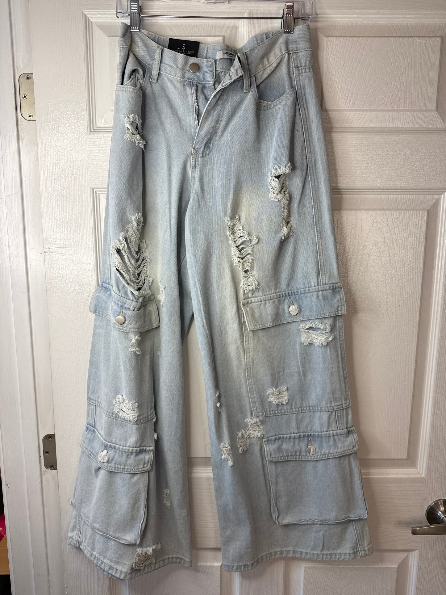 MULTI POCKET SUPER WIDE DENIM PANTS