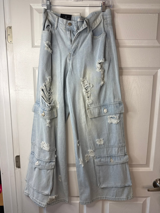 MULTI POCKET SUPER WIDE DENIM PANTS