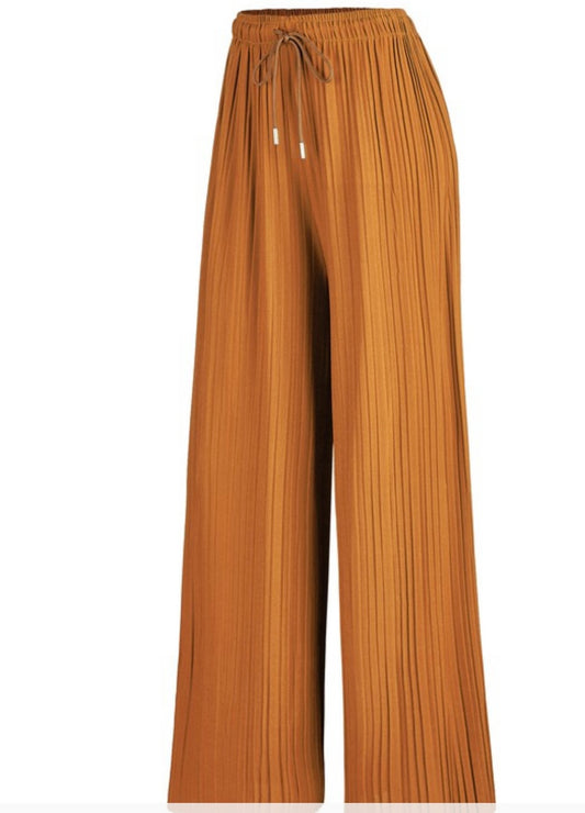 Pleated Wide Leg Palazzo Pants With Drawstring PLUS One Mustared