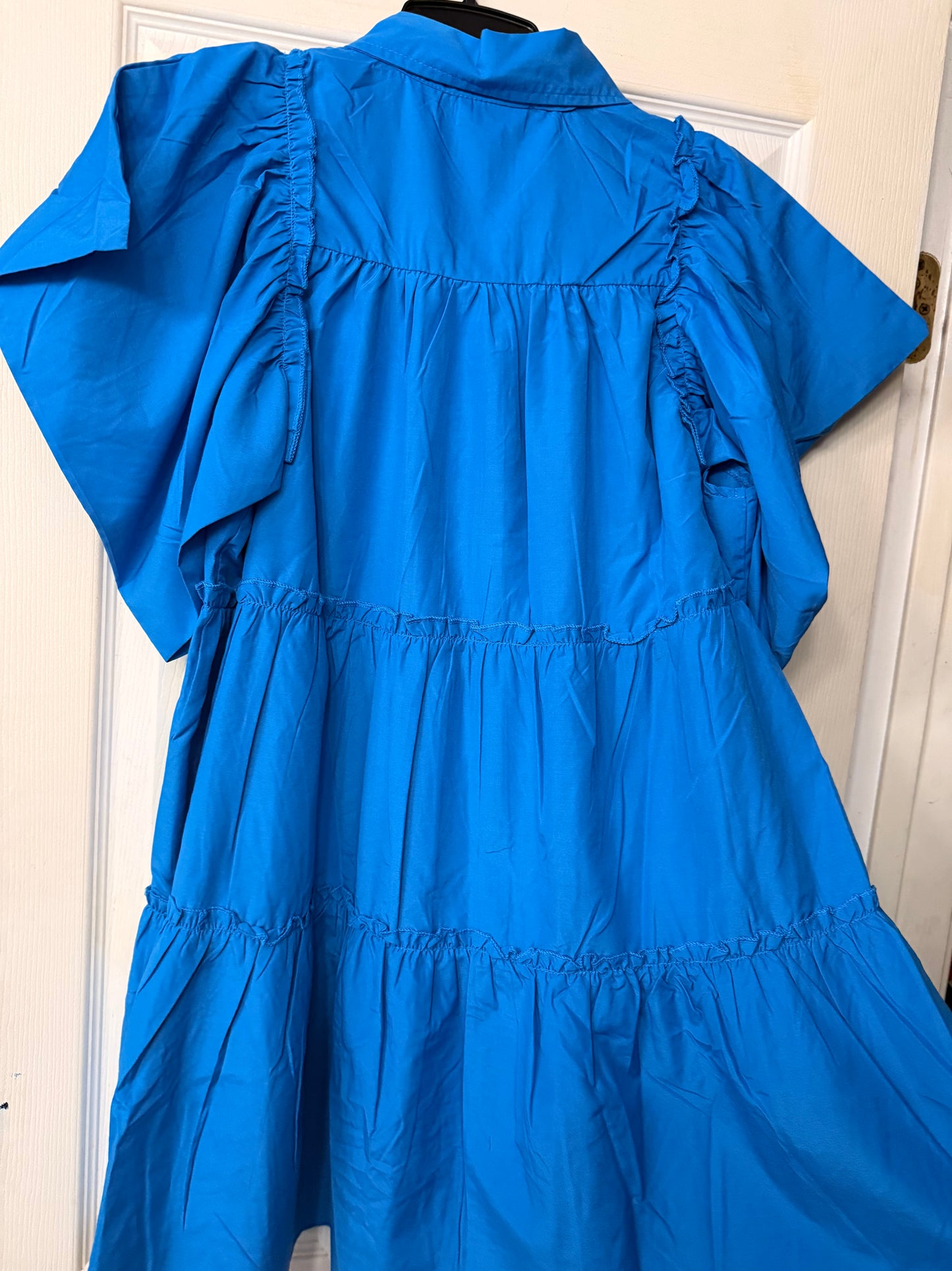 Dress High Low Blue Short Sleeve