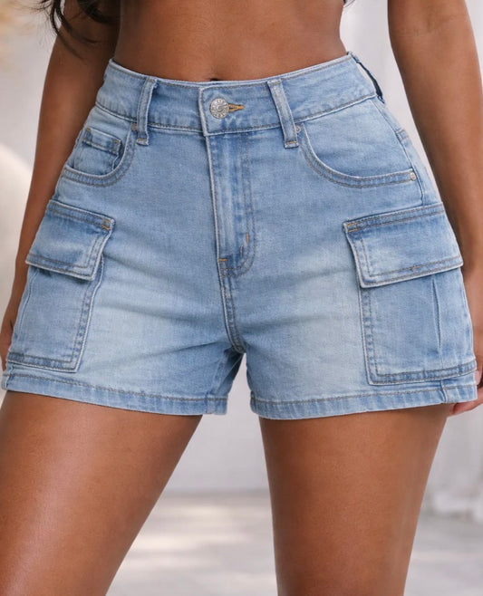 CARGO DENIM SHORTS