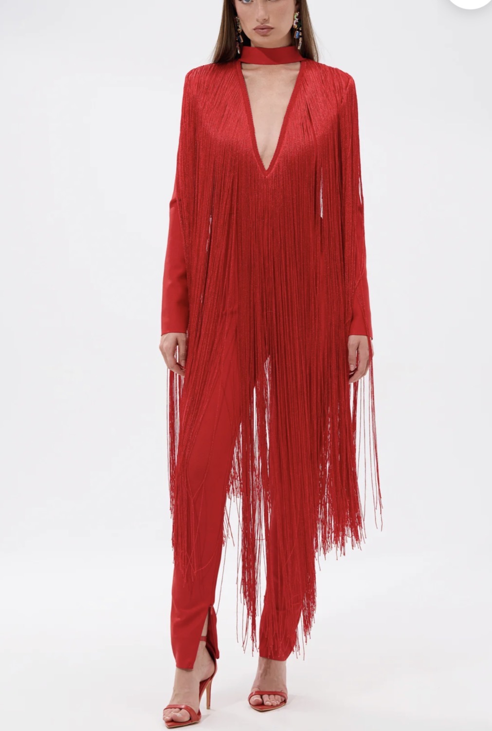 Fringed Detail Jumpsuit A Red