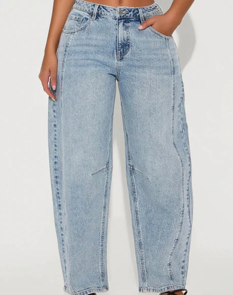 Stretch Barrel Leg Jeans - Vintage Wash 15