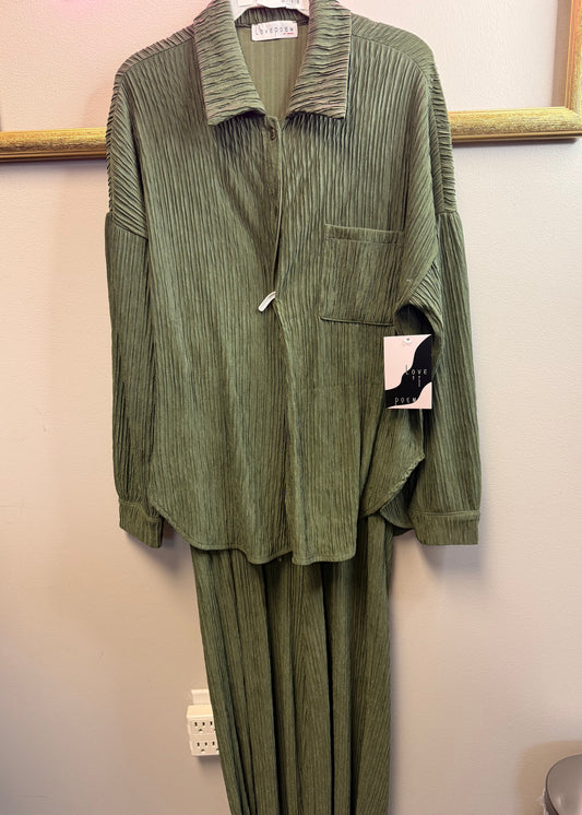Two Piece Crinkle Set Green