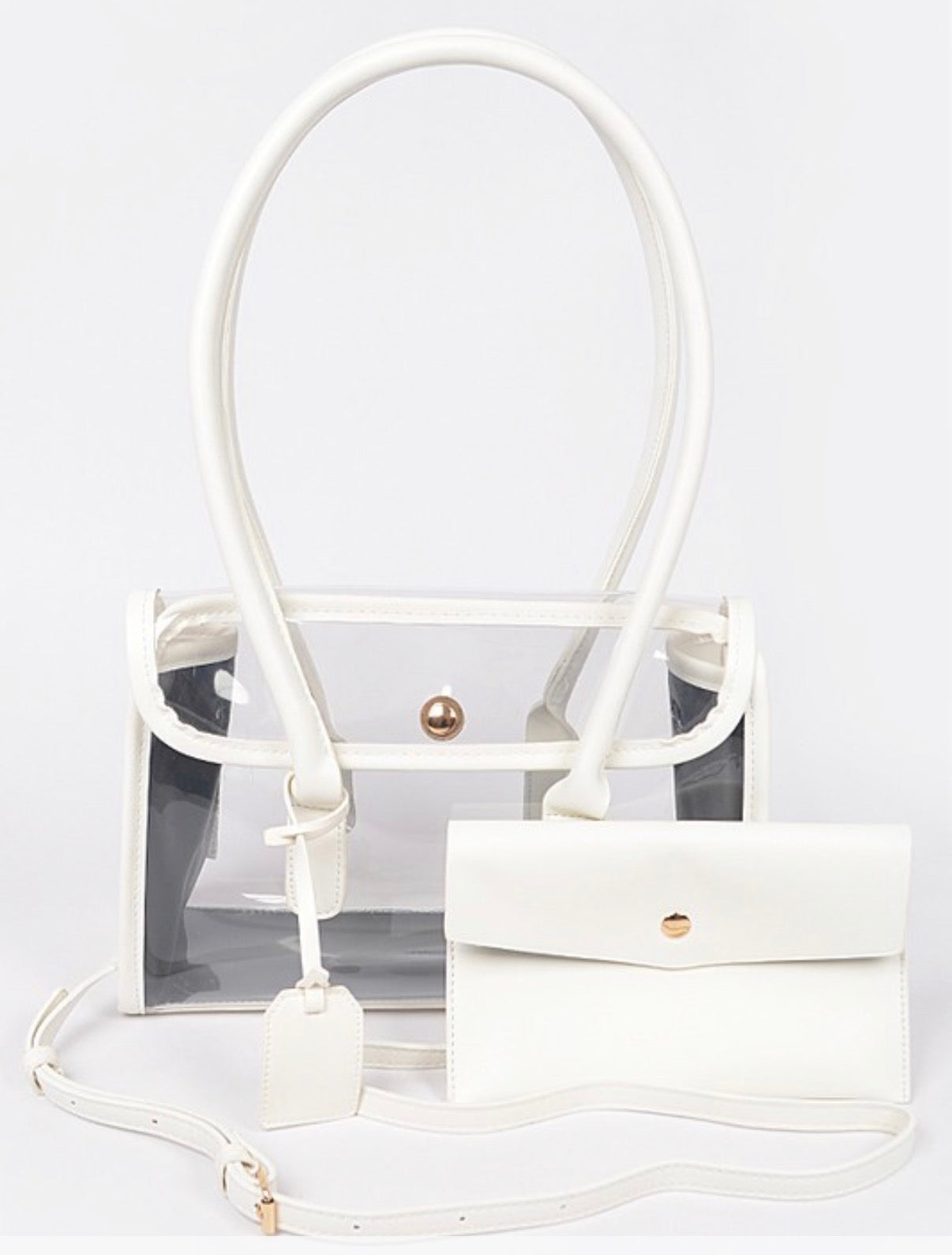 Faux Leather Trimed Clear Bag
