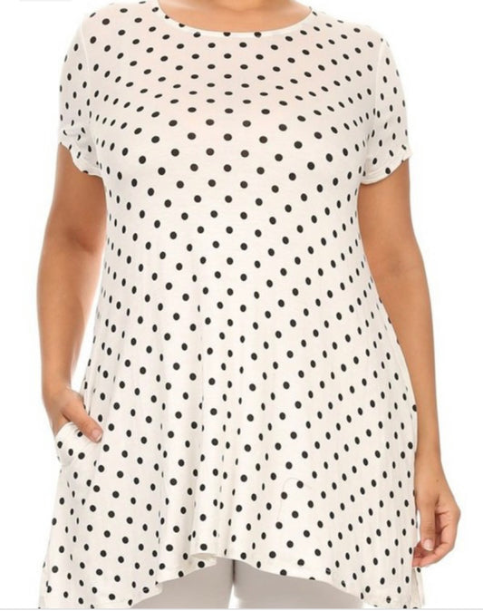 Plus Size Polka Dot Print Short Sleeve White