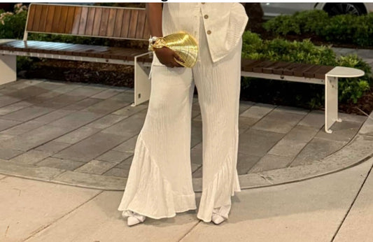 Wide Leg Blue Palazo Pants With Elastic Waist s