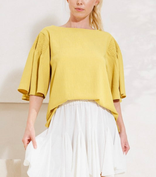 Plus Textured Woven Drop Shoulder Blouse Mustard