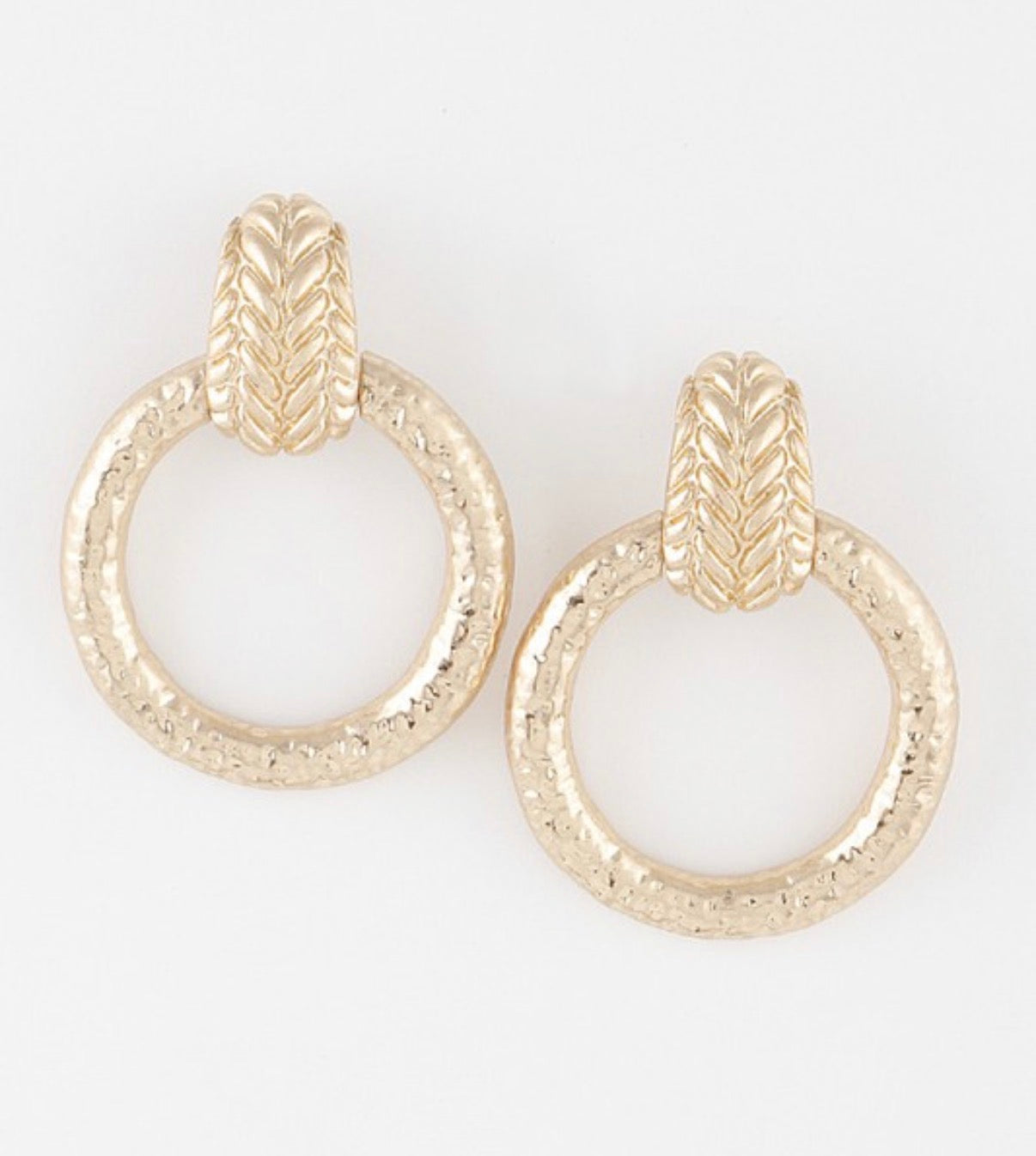 Hammered Disk Drop Earrings Gold