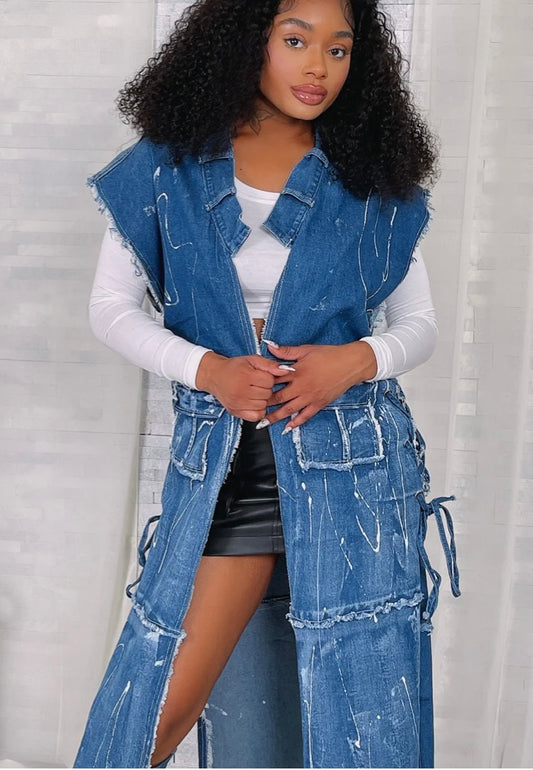 Urban Streak Longline Vest Denim