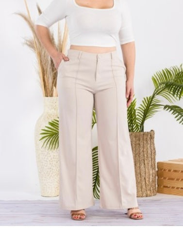 Plus Size Solid Dress Beige Pants