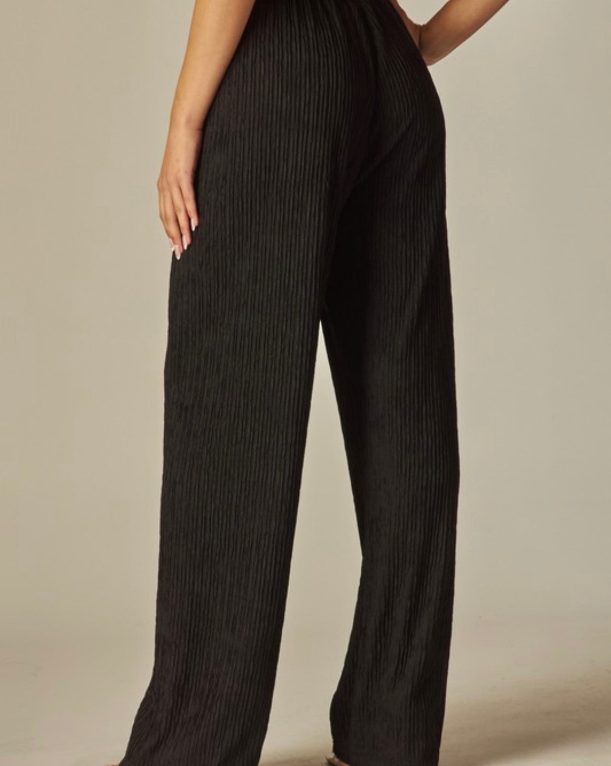 Crinkled  Drawstring Pants Black