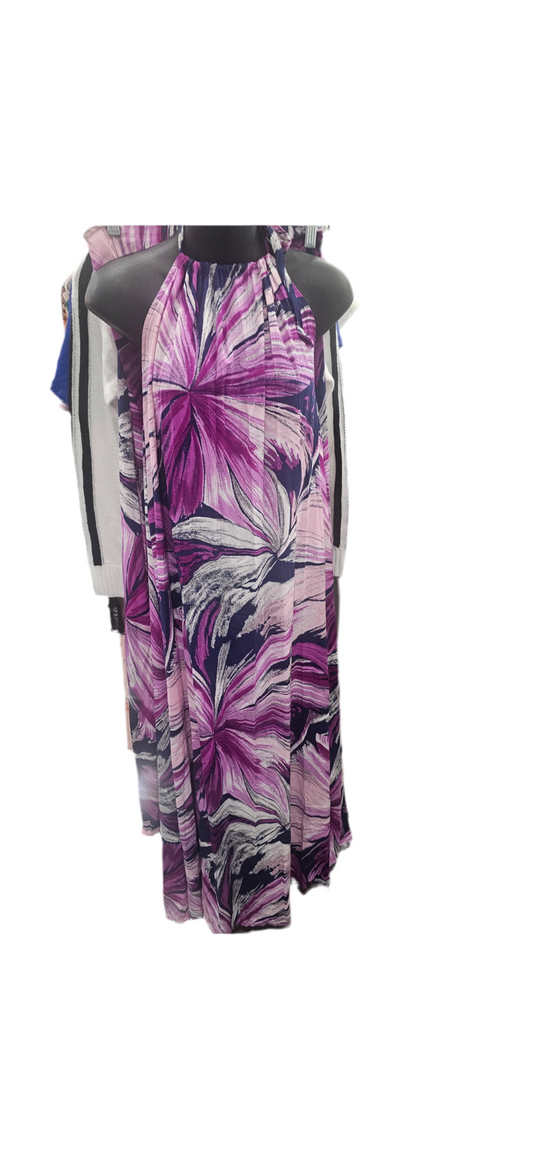 Print Dress Tie Neck Purple/ Blue