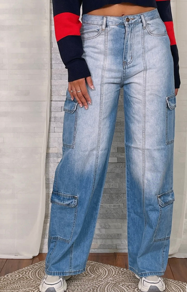 HIGH WAIST VINTAGE JEANS CARGO JEANS