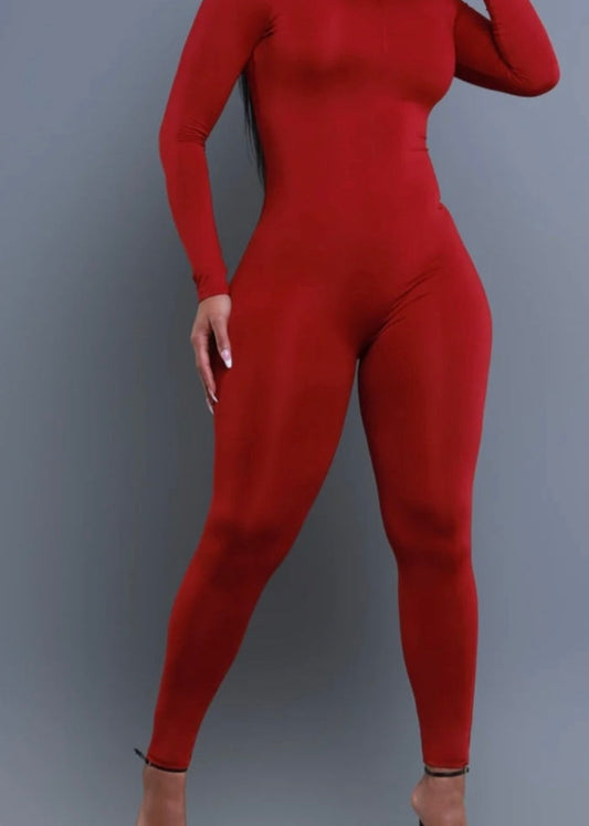 Mock Neck Bodysuit  One Piece Zip Back Burgundy