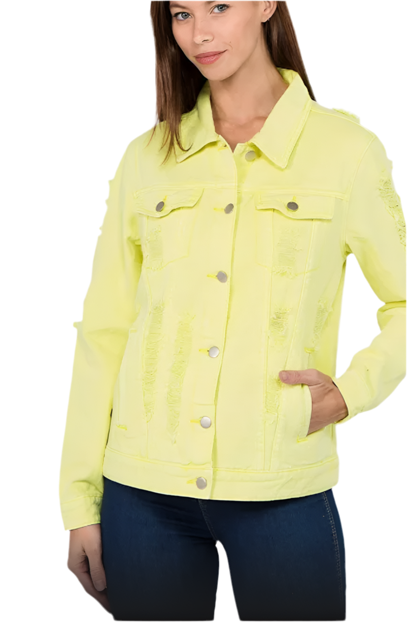 DISTRESSED BACK DENIM JACKET Lime