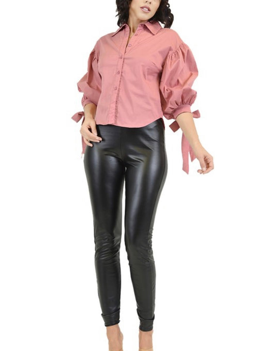 Solid Poplin 3/4 Bishop Sleeve Shirt