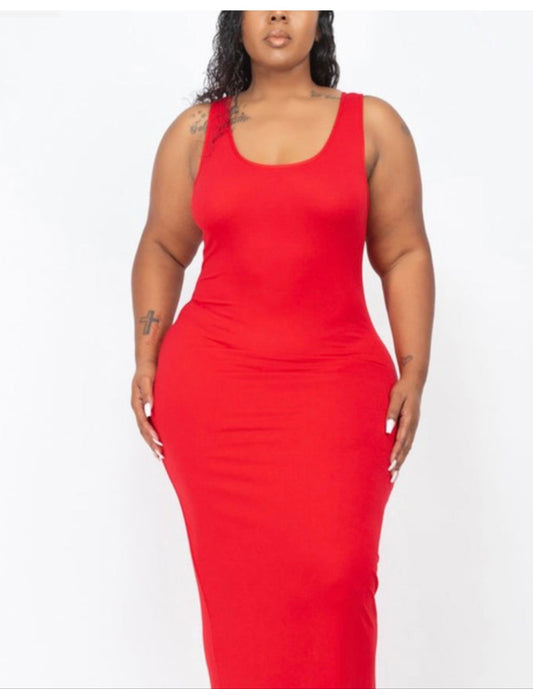 Plus Size Sleeveless Basic Maxi  Dress Red