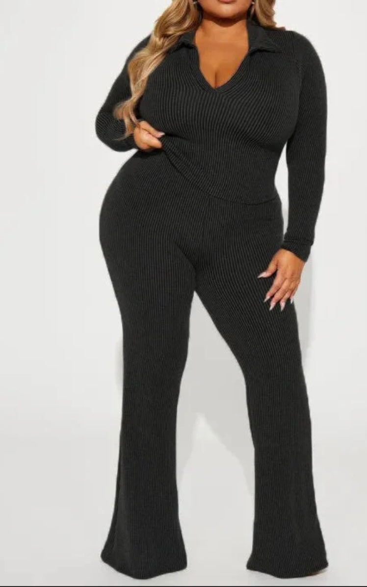 RIBBED LS  PANTS SET (PLUS)