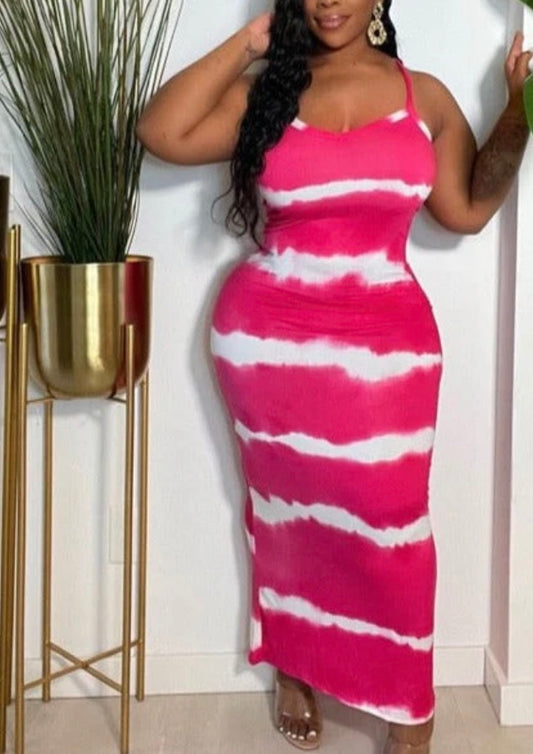 TIE DYE PRINT MAXI DRESS Plus Fuchsia