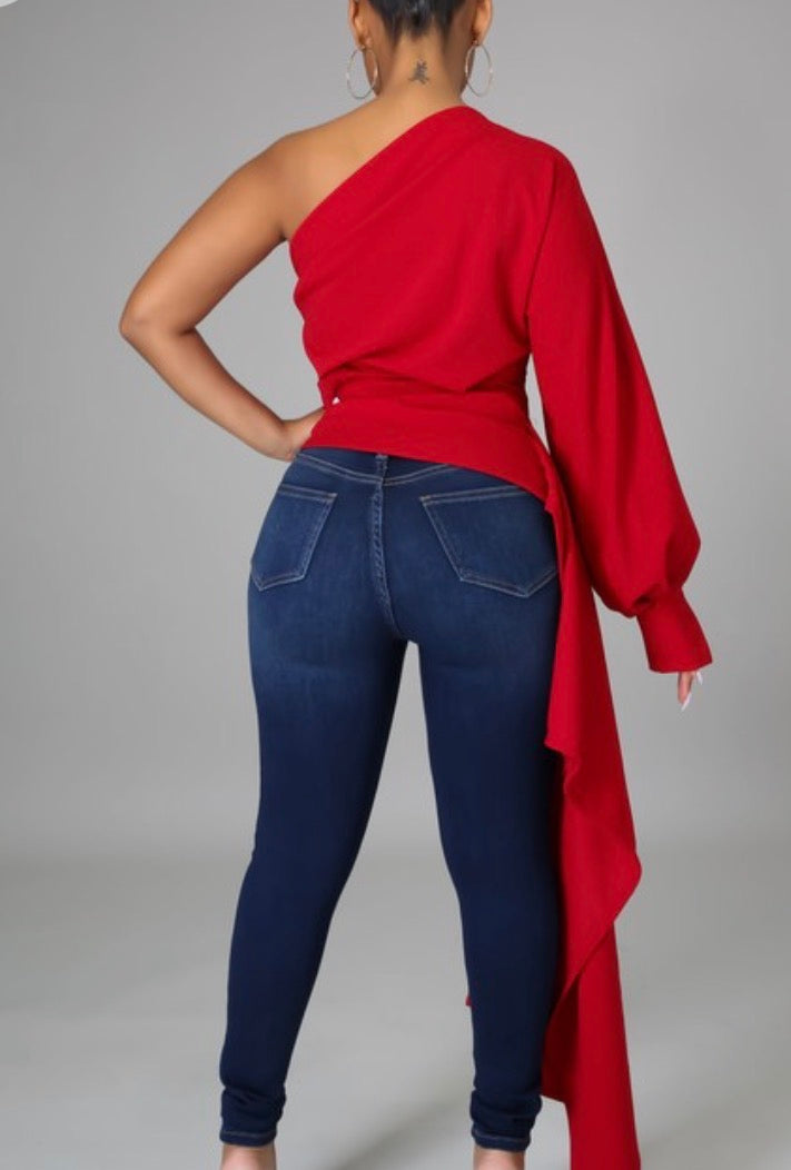 One Shoulder Waist Strap Top