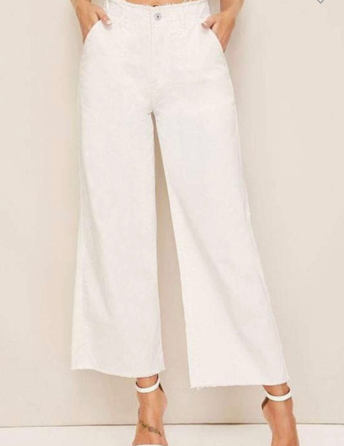 Zipper Polyester Stretch Raised Waist Trousers White
