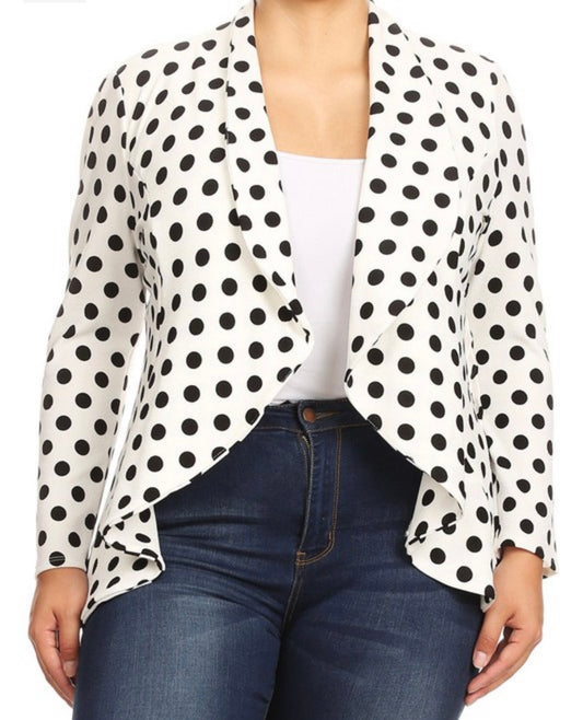 Polka Dot Pattern Plus Size Blazer Style Jacket