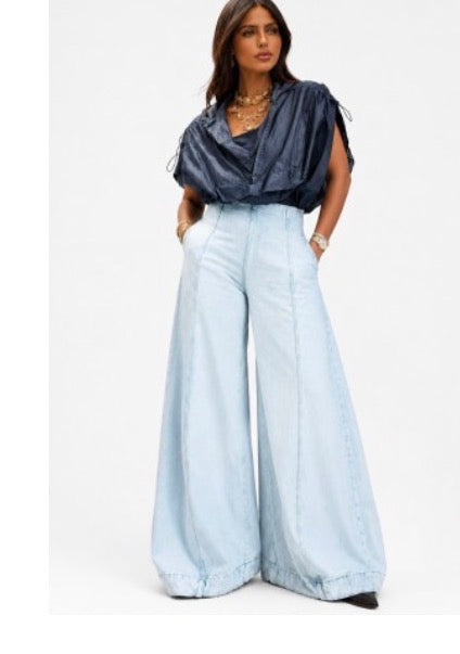 High Waisted Pocket Barrel Leg Denim Pants