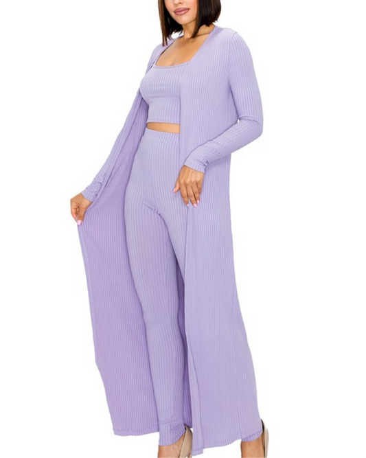 Solid Knitted 3 Piece Legging Set  LILAC
