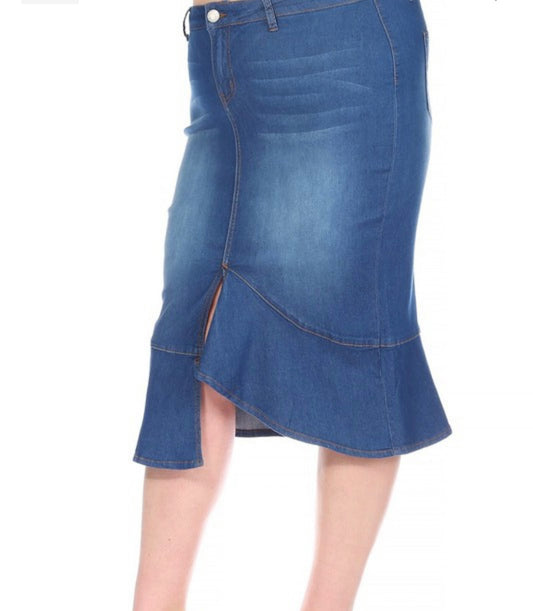 Denim Skirt Plus Size With A Split Knee