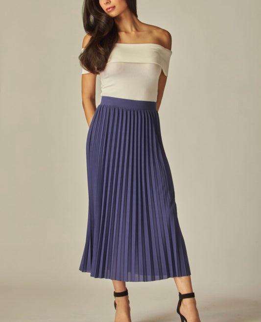 Pleated Matte Satin Maxi Skirt  Blue