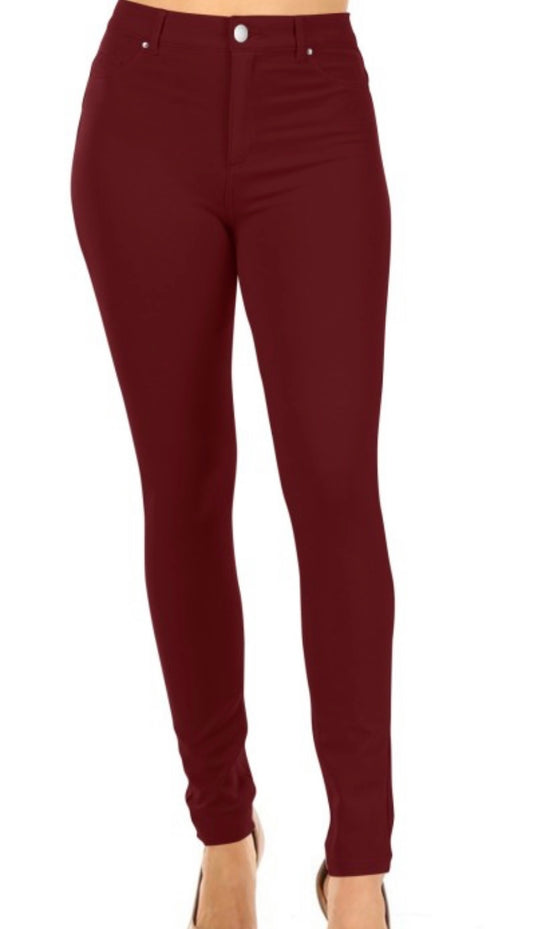 Plus Size Solid Mid-rise Ponte Pants Burgundy