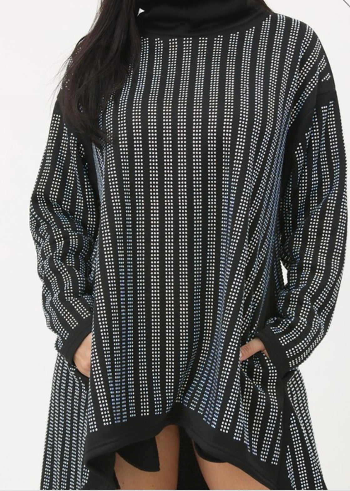 Rhinestone Detail High Low Poncho