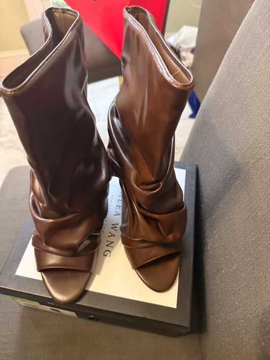 BROWN SLOUCHY OPEN TOE BOOTIE A