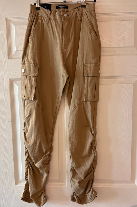 HIGH WAIST SHIRRED LEG JOGGER PANTS Khaki.