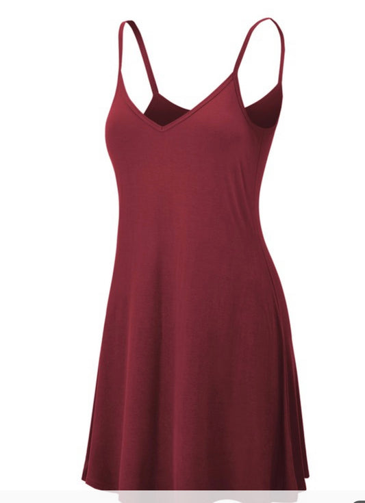 V Neck Spaghetti Strap Tunic Short Slip Dress vendor detail info WINE