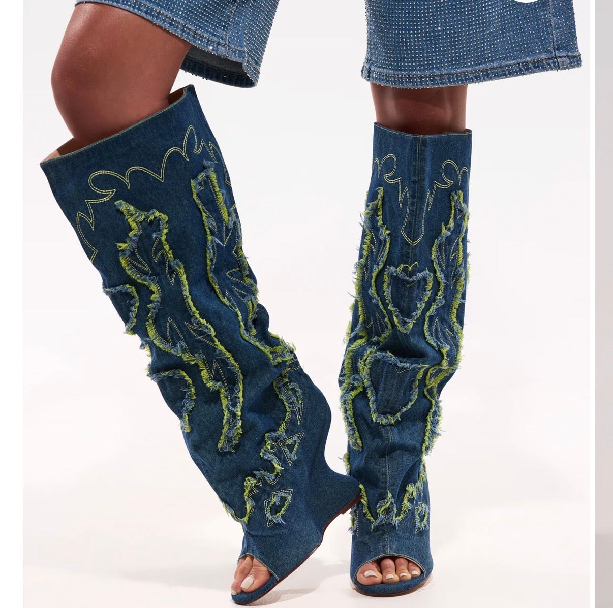 Denim Green Wedge Boot A