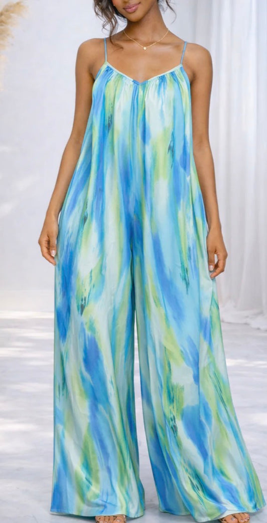 SATIN MULTI COLOR WIDE LEG JUMPSUIT