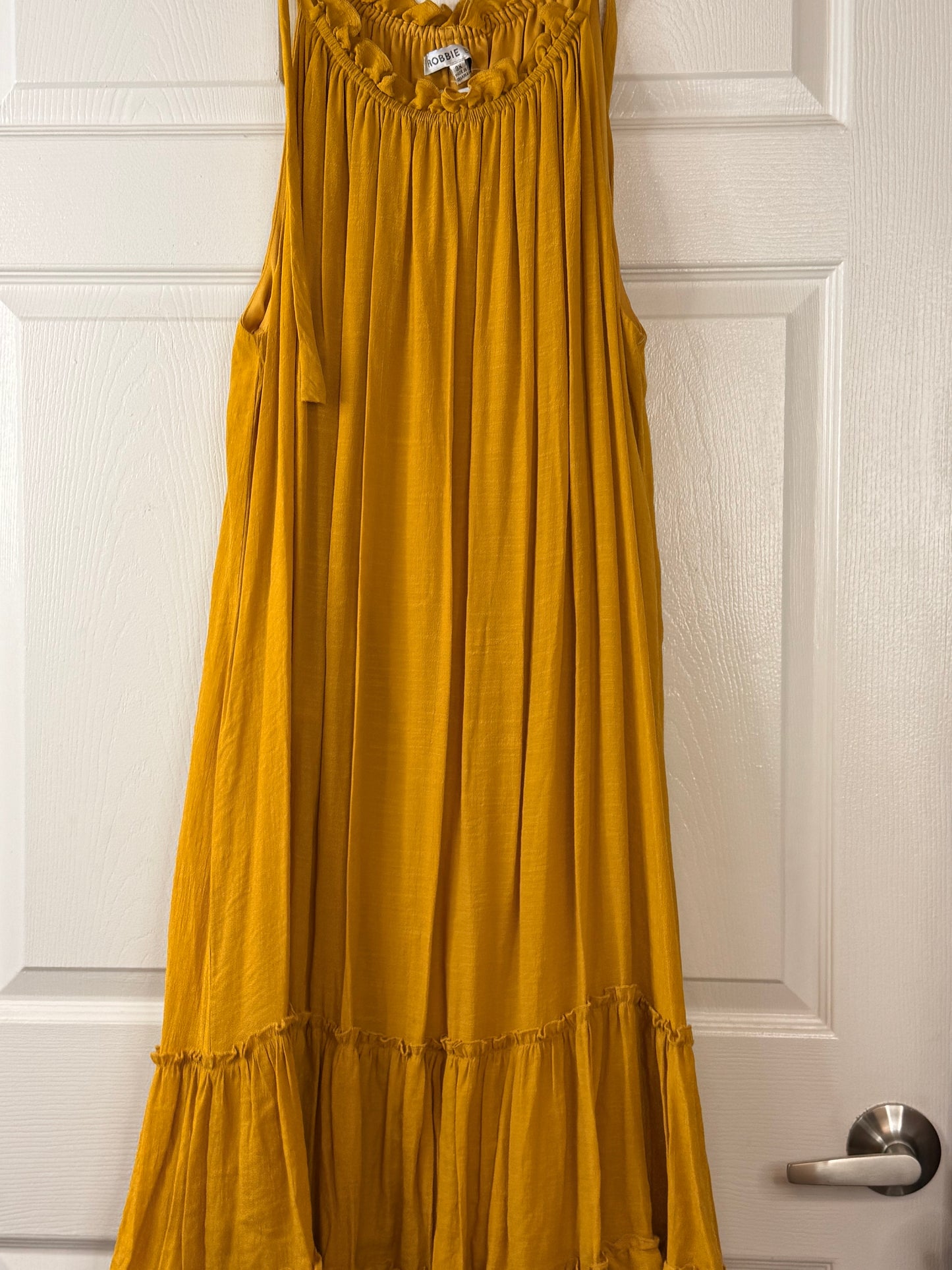 Mustard Dress Tie Shoulders Sleeveless 3x-2x