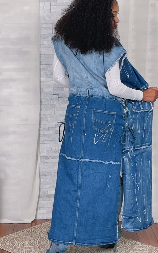 Urban Streak Longline Vest Denim